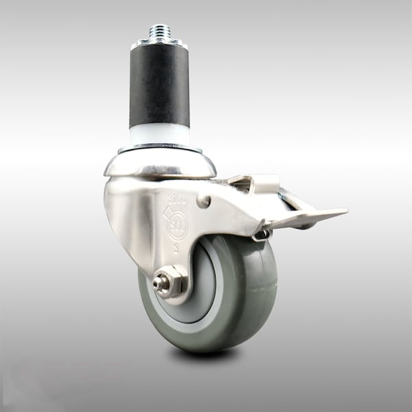 Service Caster 3 Inch 316SS Gray Poly Swivel 1-1/2 Inch Expanding Stem Caster Lock Brake SCC SCC-SS316TTLEX20S314-PPUB-112 - main
